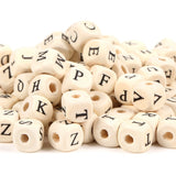 50Pcs-200Pcs A-Z Letter Square Natural Wooden Beads 10mm Alphabet Wood Beads