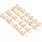 50Pcs-200Pcs A-Z Letter Square Natural Wooden Beads 10mm Alphabet Wood Beads