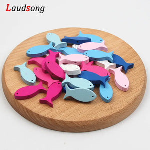 50Pcs Fish Wooden Beads Jewelry Making Kids Crafts Necklace Woodwork