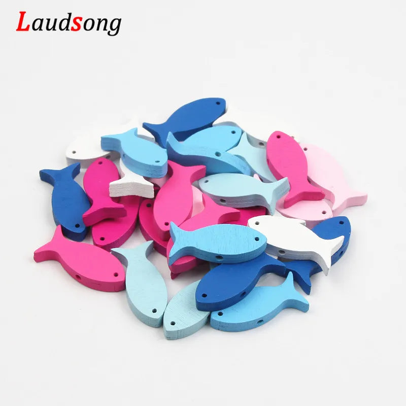 50Pcs Fish Wooden Beads Jewelry Making Kids Crafts Necklace Woodwork