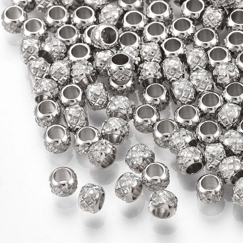 50Pcs 304 Stainless Steel Beads Rondelle Shape Loose Beads Spacer DIY Jewelry