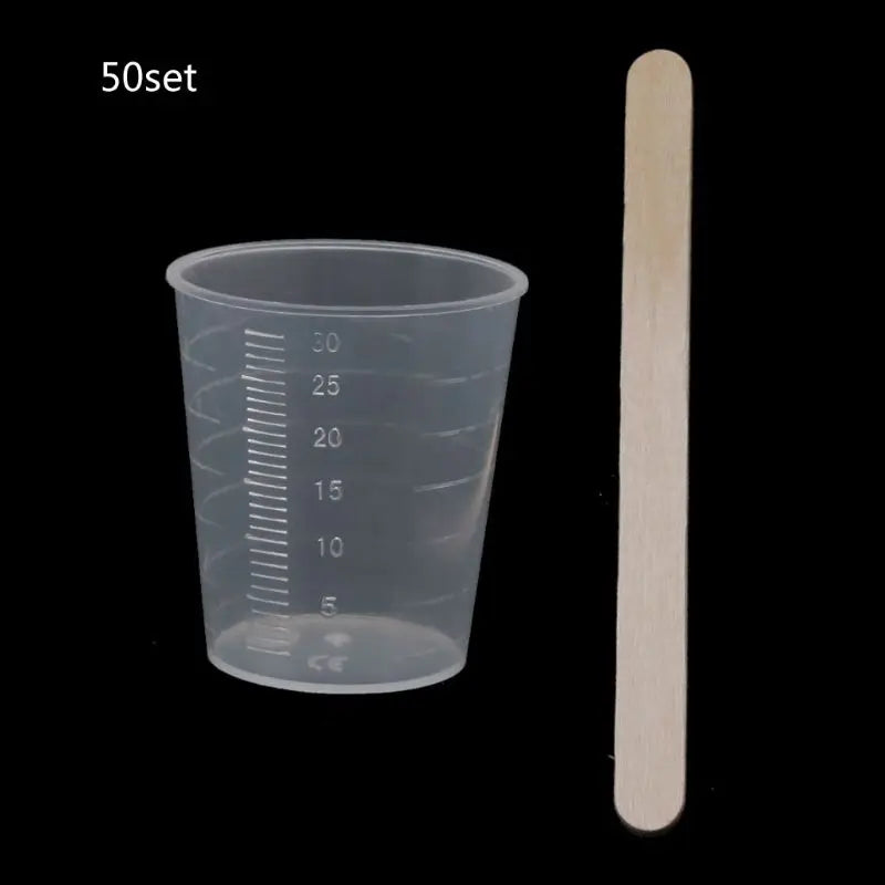 50pcs 30ml Clear Plastic Graduated Cups with Scale and 50 Wooden Stirring Sticks