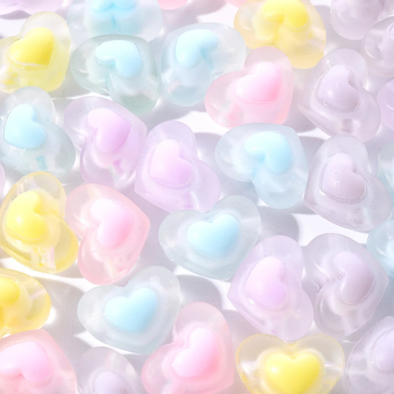 50Pcs 5 Colors Acrylic Bead in Bead Heart Mixed 13x17x9.5mm