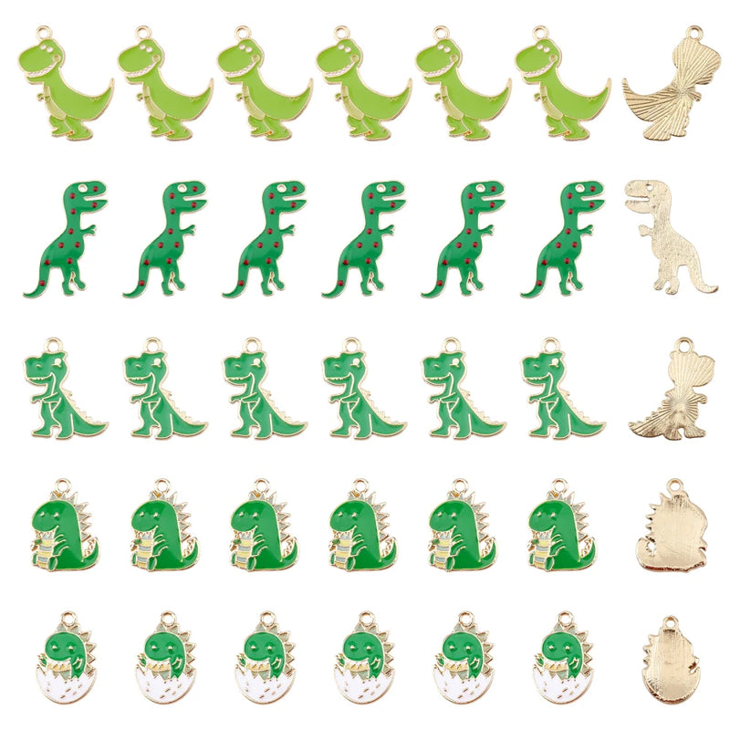 50Pcs Green Dinosaur Charms Enamel Pendants for Jewelry Making