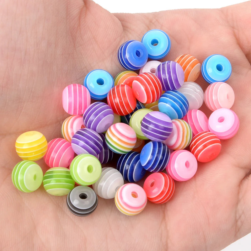 50Pcs Multicolor Resin Stripe Spacer Beads for Jewelry Making