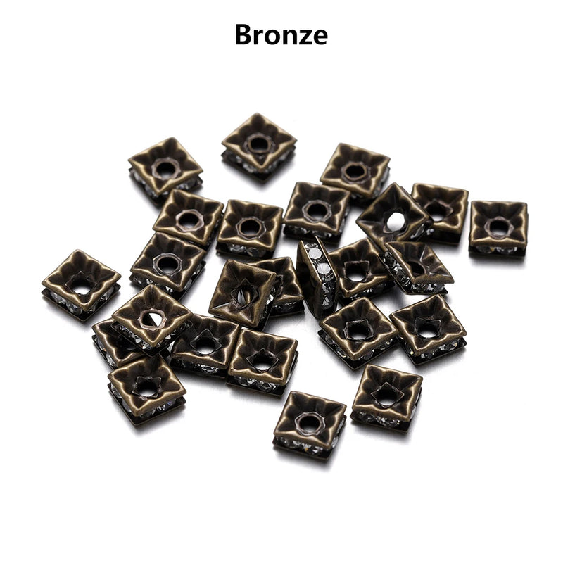 50pcs AB Square Rhinestone Rondelles Crystal Beads 6 8 10mm Lot