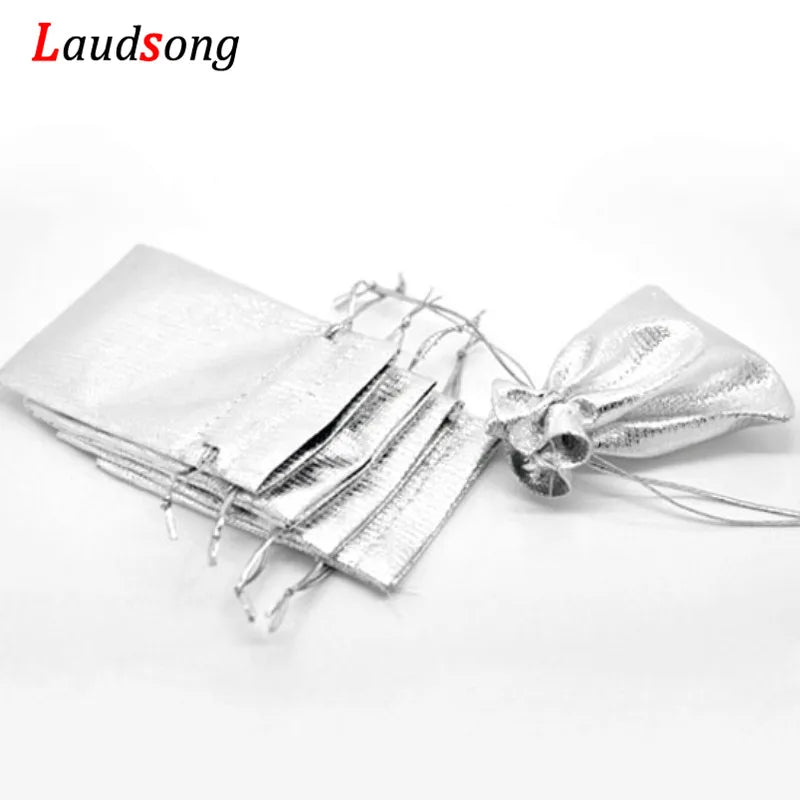 50Pcs Silver Organza Jewelry Gift Bags Wedding Candy Pouches Drawstring Bag