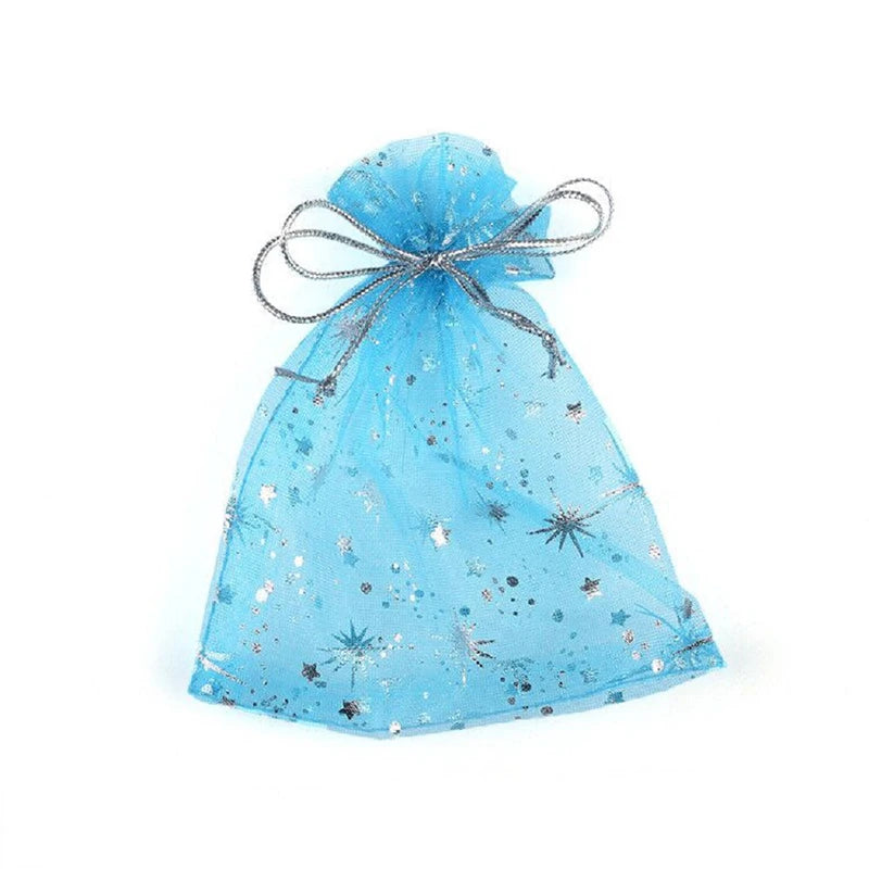50Pcs 9*12CM Silver Sequins Stars Organza Pouches For Jewelry Packaging