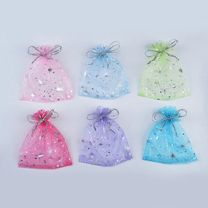 50Pcs 9*12CM Silver Sequins Stars Organza Pouches For Jewelry Packaging