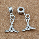 50Pcs Alloy Hockey Sticks Dangle Beads Sports Jewelry Making DIY Craft