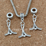 50Pcs Alloy Hockey Sticks Dangle Beads Sports Jewelry Making DIY Craft