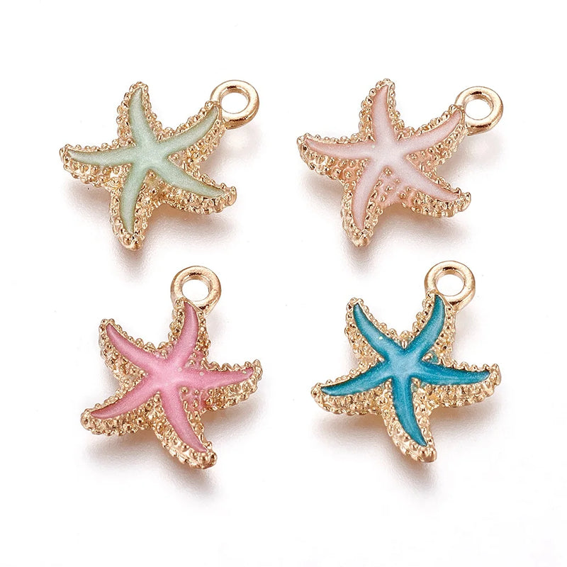 50Pcs Starfish Enamel Pendants Alloy Charms DIY Jewelry Making