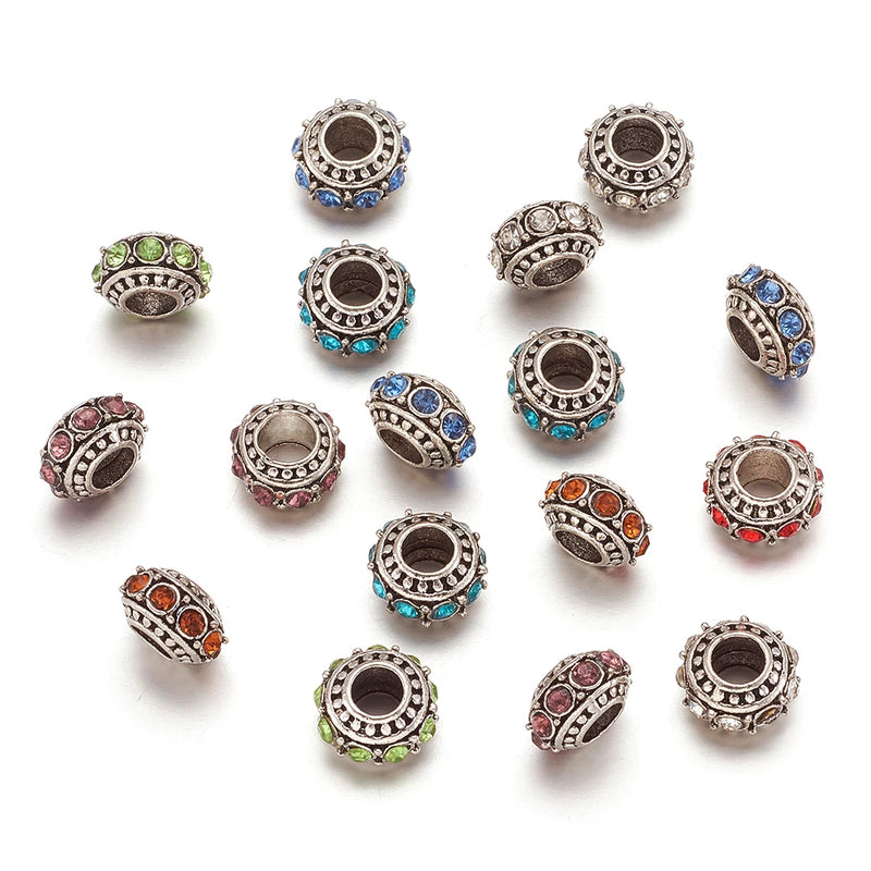 50Pcs Rhinestone European Beads Mixed Large Hole Spacer DIY Charms Bracelet