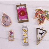 50Pcs Assorted Geometric Hollow Frame Tray Pressed Flower Pendant Jewelry Making