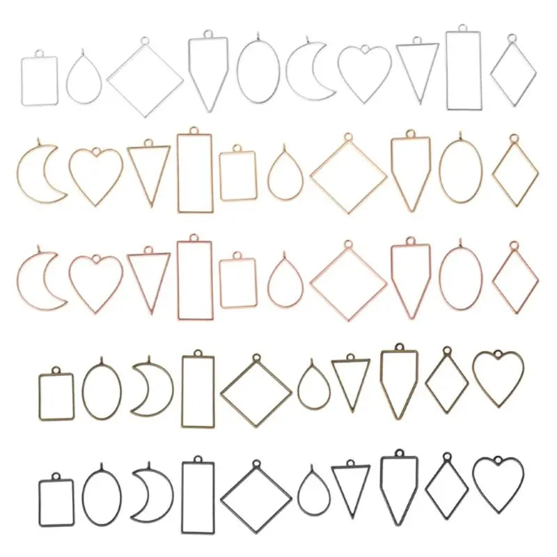 50pcs Geometric Frame Trays Pendant Molds Pressed Flower DIY Jewelry Findings