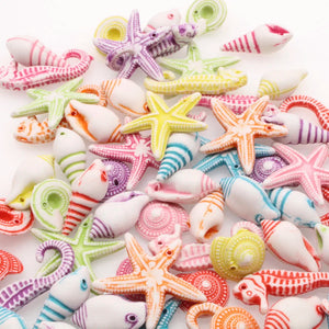 50Pcs Ocean Series Seahorses Shell Starfish Beads for Jewelry Making Bracelet