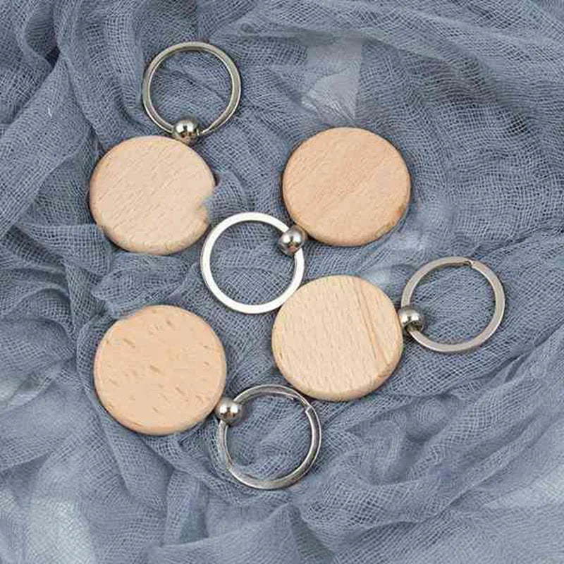 50Pcs Round Wooden Key Chain DIY Blank Keychains Key Tags Engrave DIY