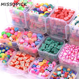 50Pcs Cartoon Clay Beads Kit Round Spacer Set Box Jewelry Making