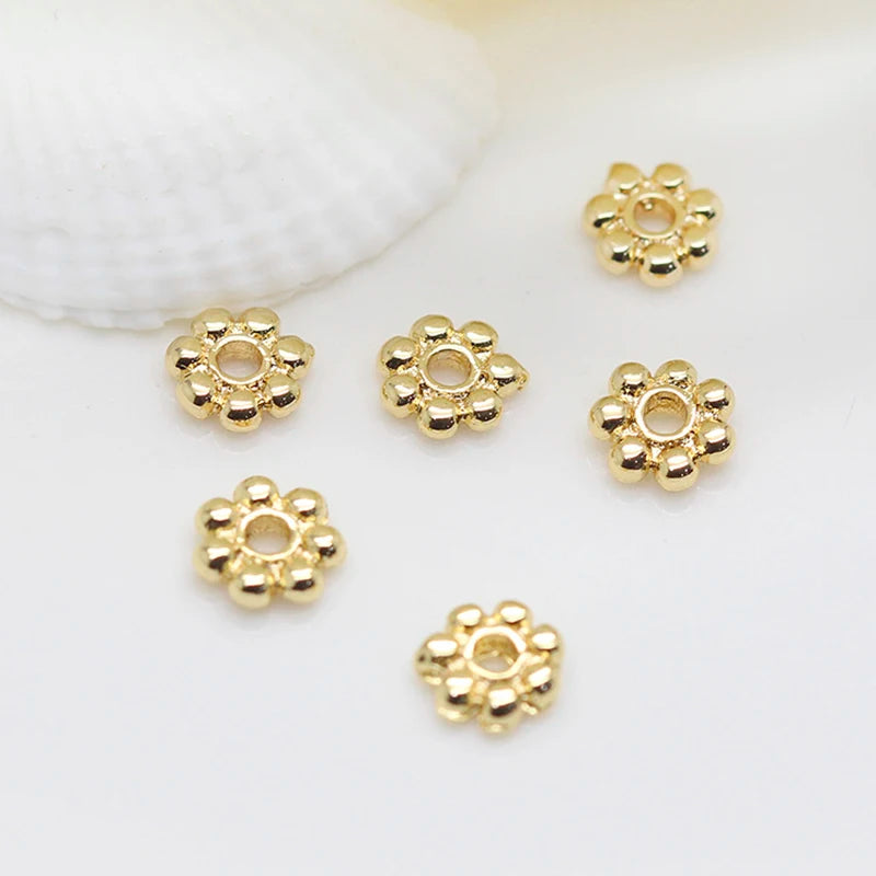50Pcs Brass 18K Plated Snowflake Flower Big Hole Spacer Beads
