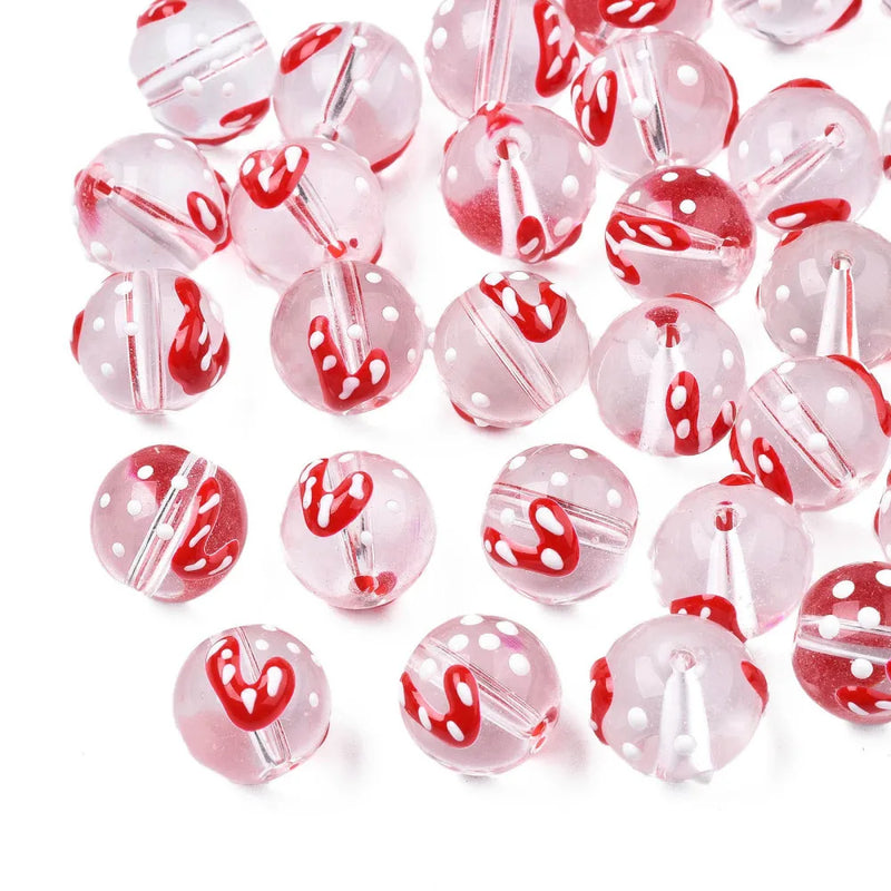 50Pcs Xmas Glass Beads Red Enamel Spacer Beads for Jewelry Making