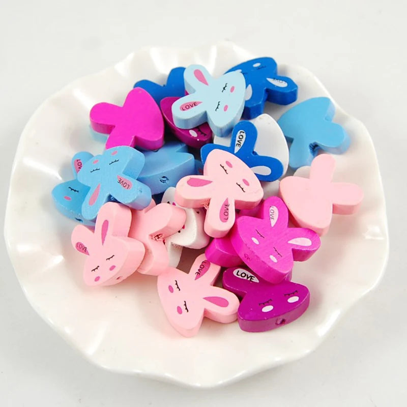 50Pcs Rabbit Shape Wooden Beads DIY Beaded Material Loose Bead Jewelry Baby Toy