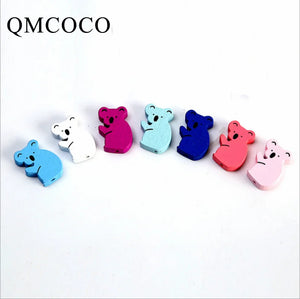 50 Cartoon Bear Wooden Beads for Children's Jewelry and Toys