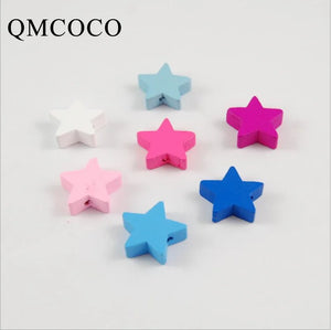 50Pcs Colorful Five-pointed Star Wooden Beads for Children's Jewelry Baby Toys
