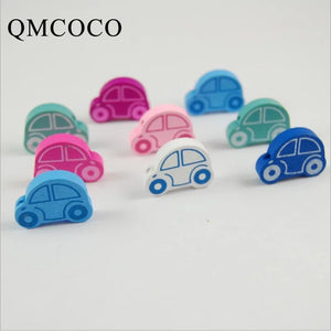 50Pcs Mini Cartoon Car Wooden Beads Kids Jewelry Baby Toys Accessories