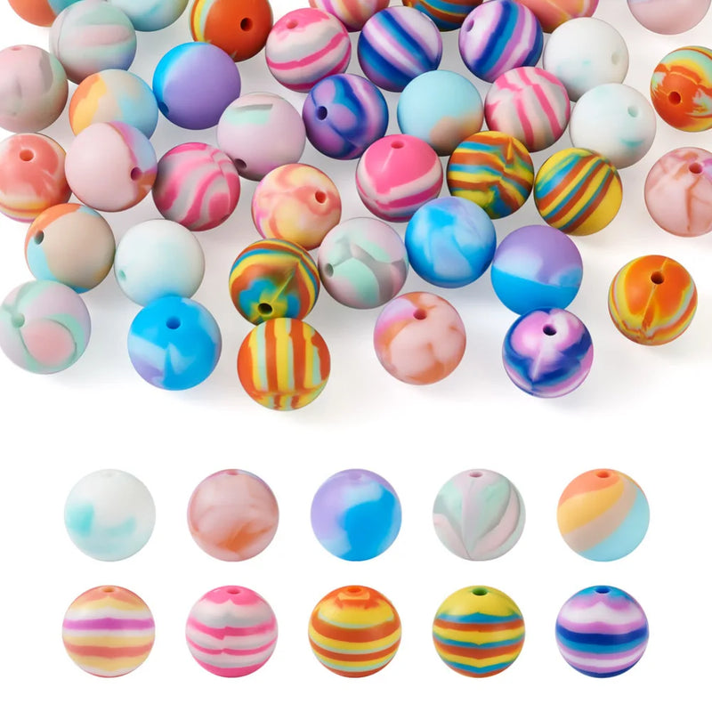 50Pcs 15mm Colorful Silicone Beads for Keychain Necklace Bracelet DIY