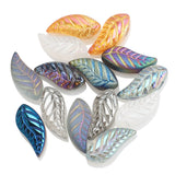 50Pcs Glass Petal Beads - Crystal Leaf Pendant Rainbow Wing Shape