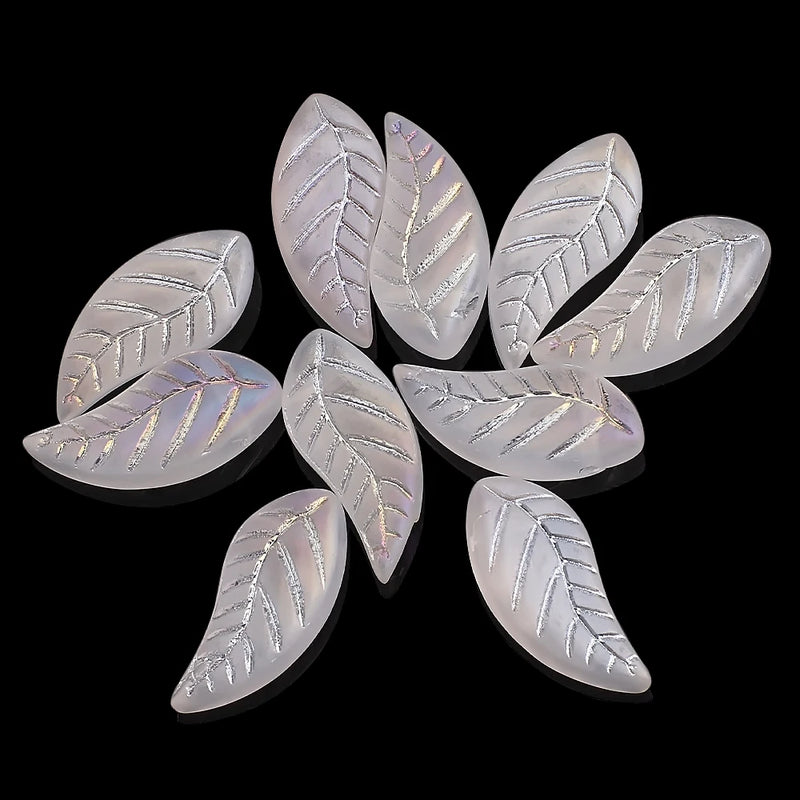 50Pcs Glass Petal Beads - Crystal Leaf Pendant Rainbow Wing Shape