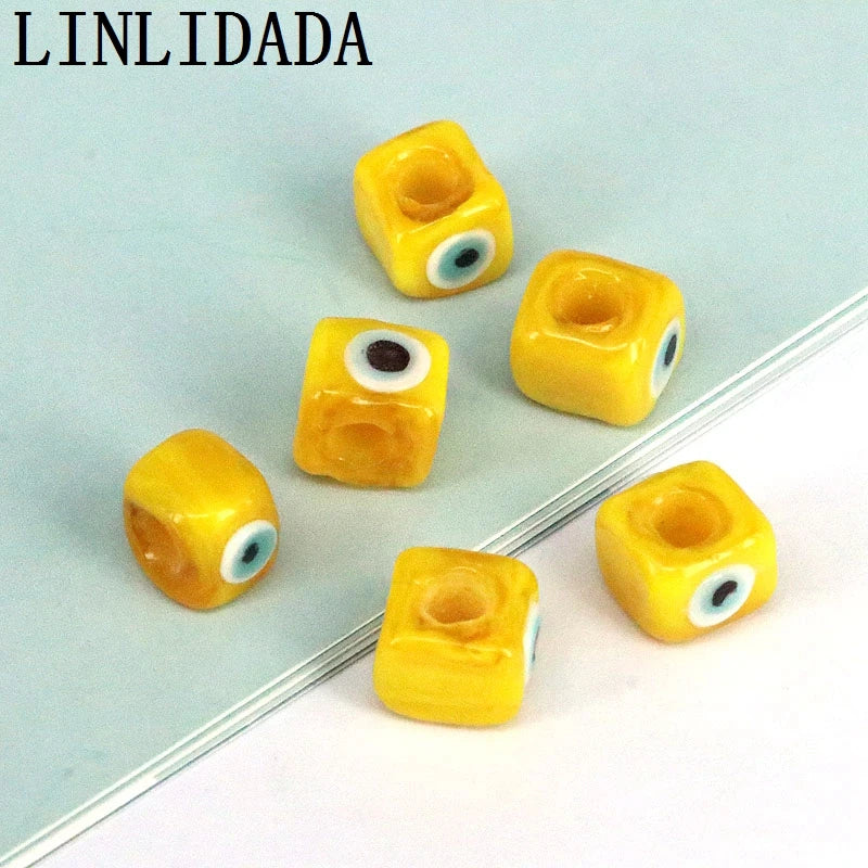 50Pcs Cube Colorful Eyes Loose Beads for Jewelry Making 3mm Hole