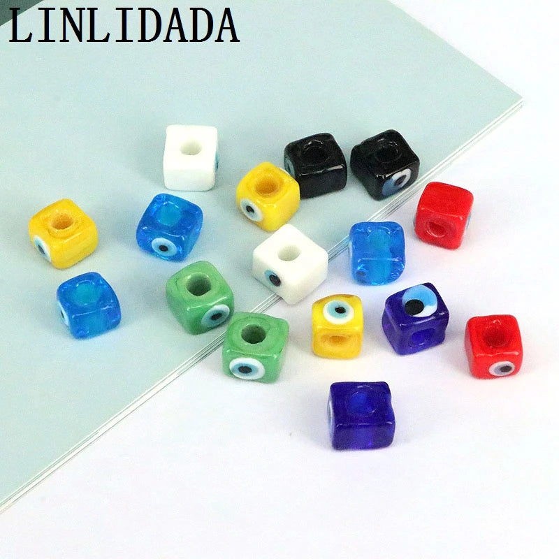 50Pcs Cube Colorful Eyes Loose Beads for Jewelry Making 3mm Hole