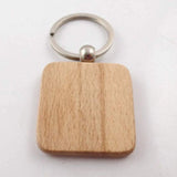 50Pcs Wooden Keychain Square Carved Key Ring DIY Wooden Key Ring 40 x 40 mm