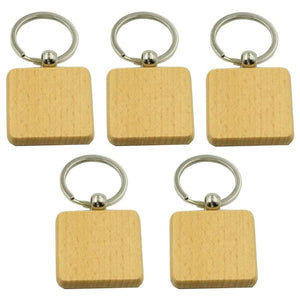 50Pcs Wooden Keychain Square Carved Key Ring DIY Wooden Key Ring 40 x 40 mm