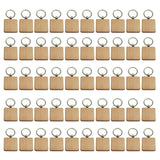 50Pcs Wooden Keychain Square Carved Key Ring DIY Wooden Key Ring 40 x 40 mm