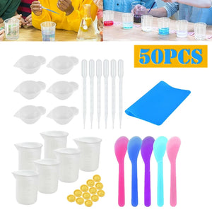 50Pcs Silicone Mixing Measuring Cups & UV Resin Mold Kit for Jewelry Making