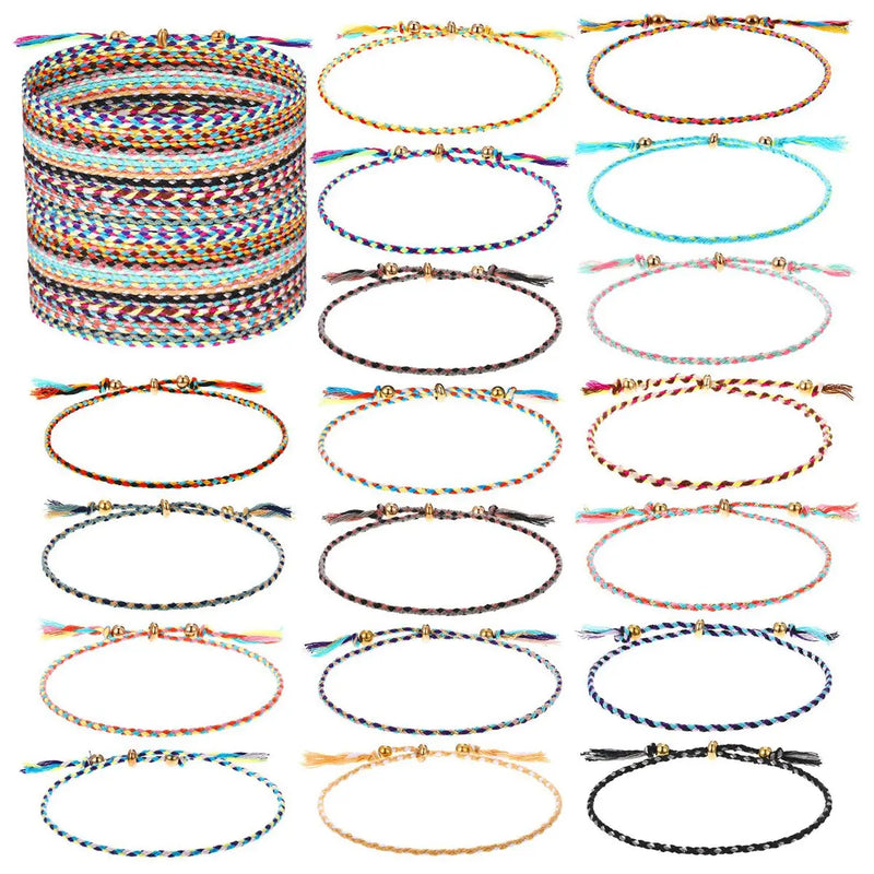 50Pcs Colorful Friendship Braided Bracelet Adjustable Wrist Cord Jewelry