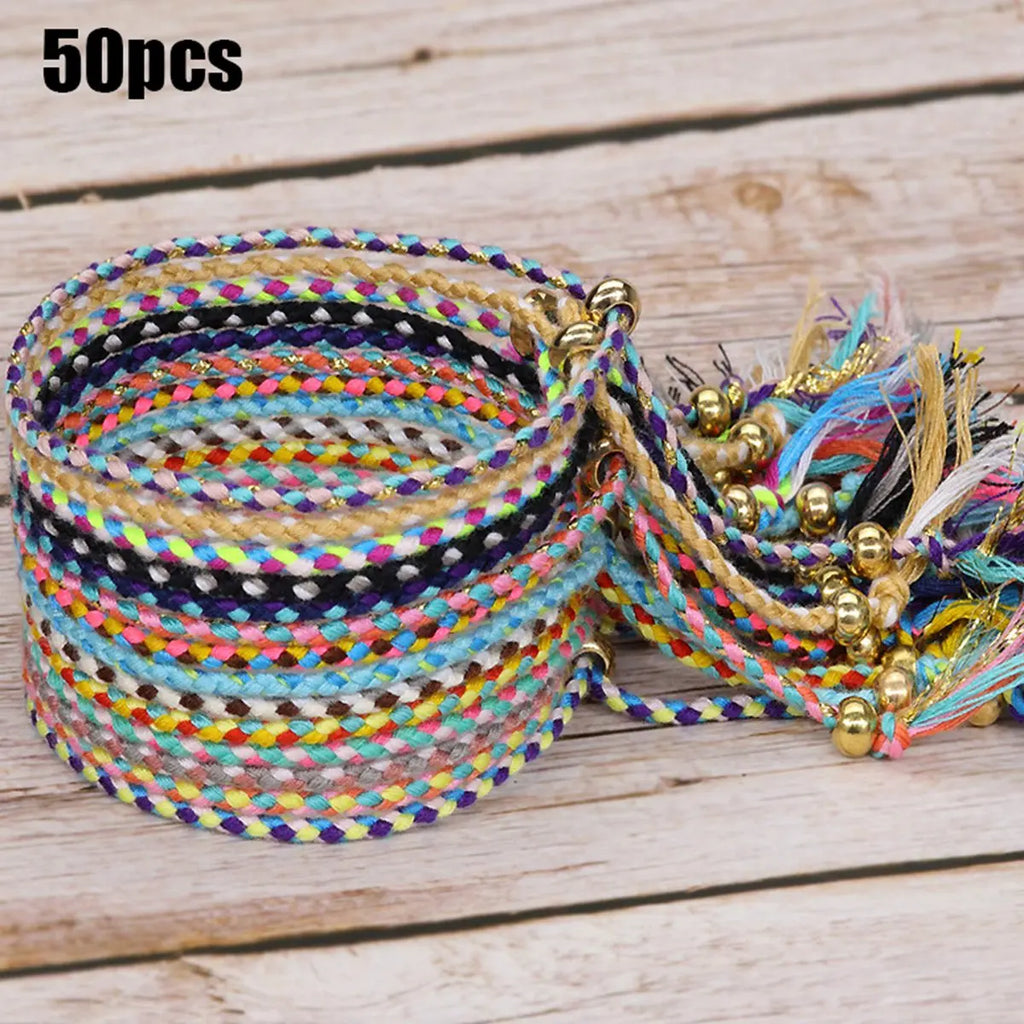 50Pcs Colorful Friendship Braided Bracelet Adjustable Wrist Cord Jewelry