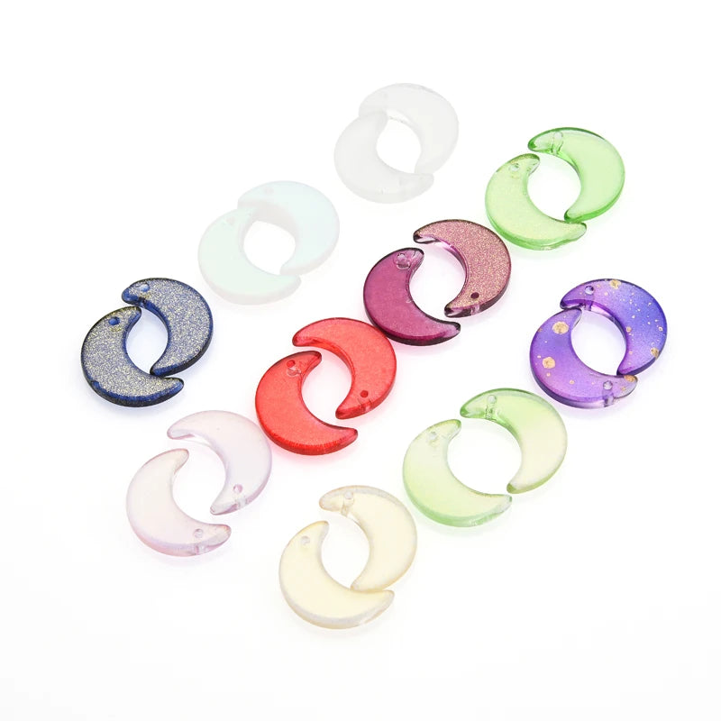 50Pcs Lampwork Crystal Moon Pendants 12X16MM Glass Beads Crescent Shape