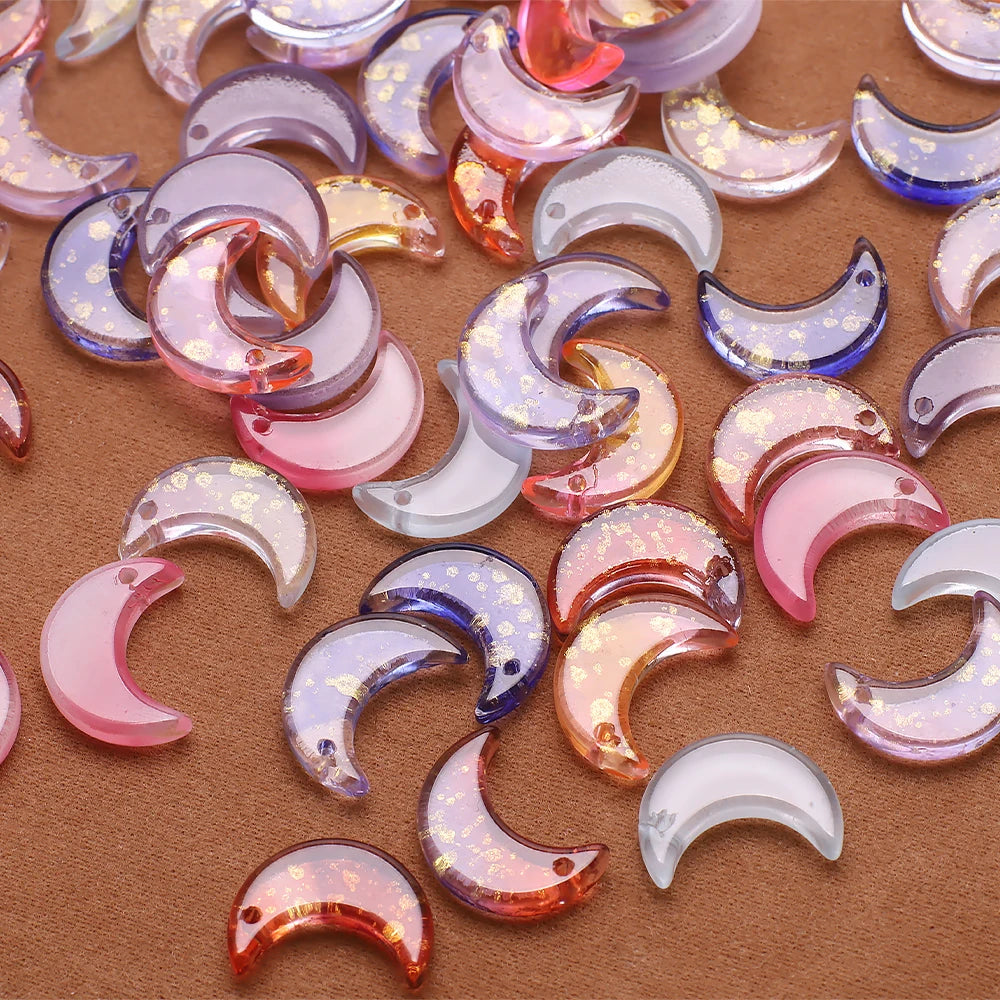 50Pcs Lampwork Crystal Moon Pendants 12X16MM Glass Beads Crescent Shape