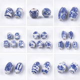 50Pcs Chinese Porcelain Beads Round Oval Ceramic Loose Bead For Bracelet DIY