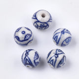 50Pcs Chinese Porcelain Beads Round Oval Ceramic Loose Bead For Bracelet DIY