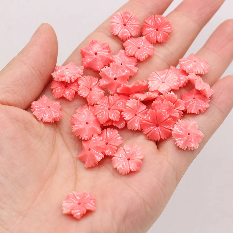 50Pcs Natural Pink Coral Flower Pendant Beads for DIY Jewelry Making
