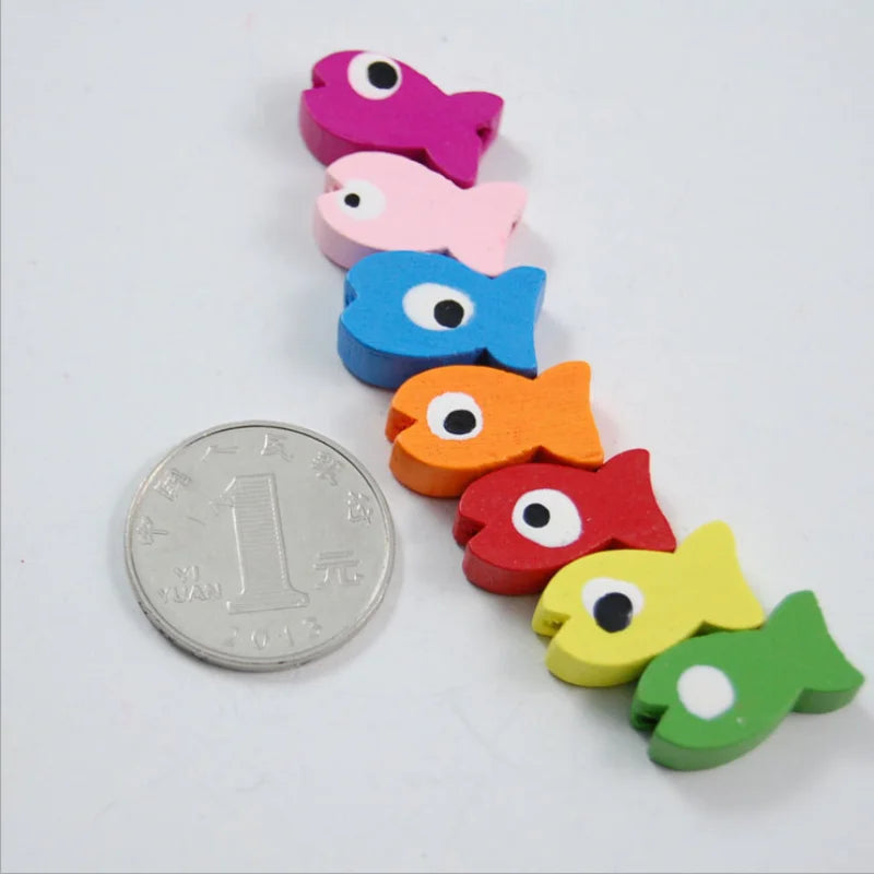 50 Pcs Colored Wooden Fishs Wood Chip Beads for Kids