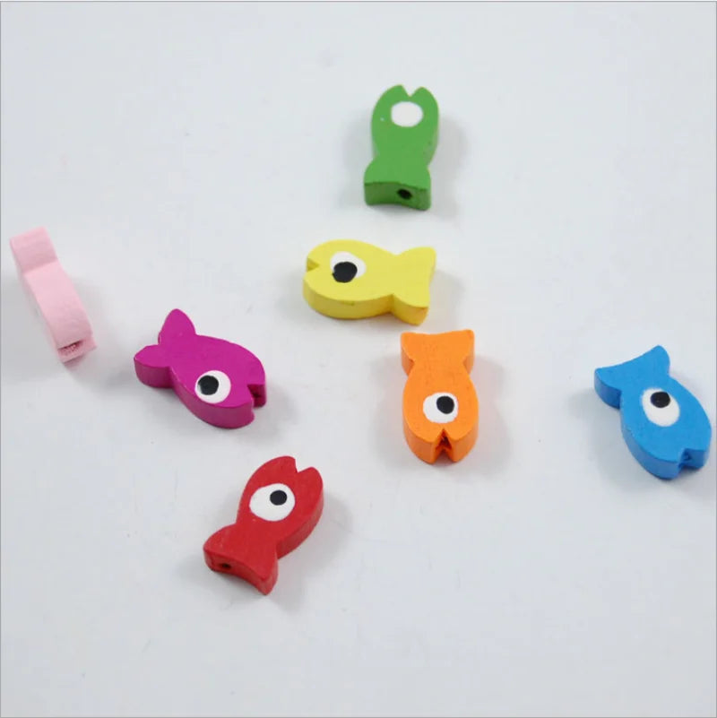 50 Pcs Colored Wooden Fishs Wood Chip Beads for Kids