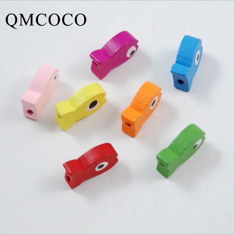 50 Pcs Colored Wooden Fishs Wood Chip Beads for Kids