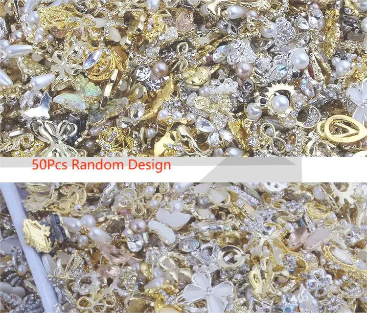 50Pcs/Lot 3D Alloy Rhinestones Nail Art Charms &Zircon Diamond Nail Charms