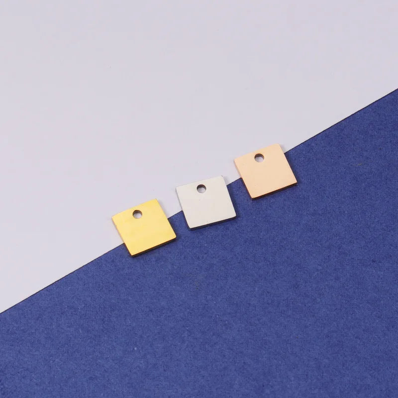 50Pcs 7mm Stainless Steel Square Tags Charm Pendants DIY Jewelry Findings