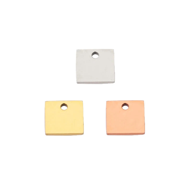 50Pcs 7mm Stainless Steel Square Tags Charm Pendants DIY Jewelry Findings